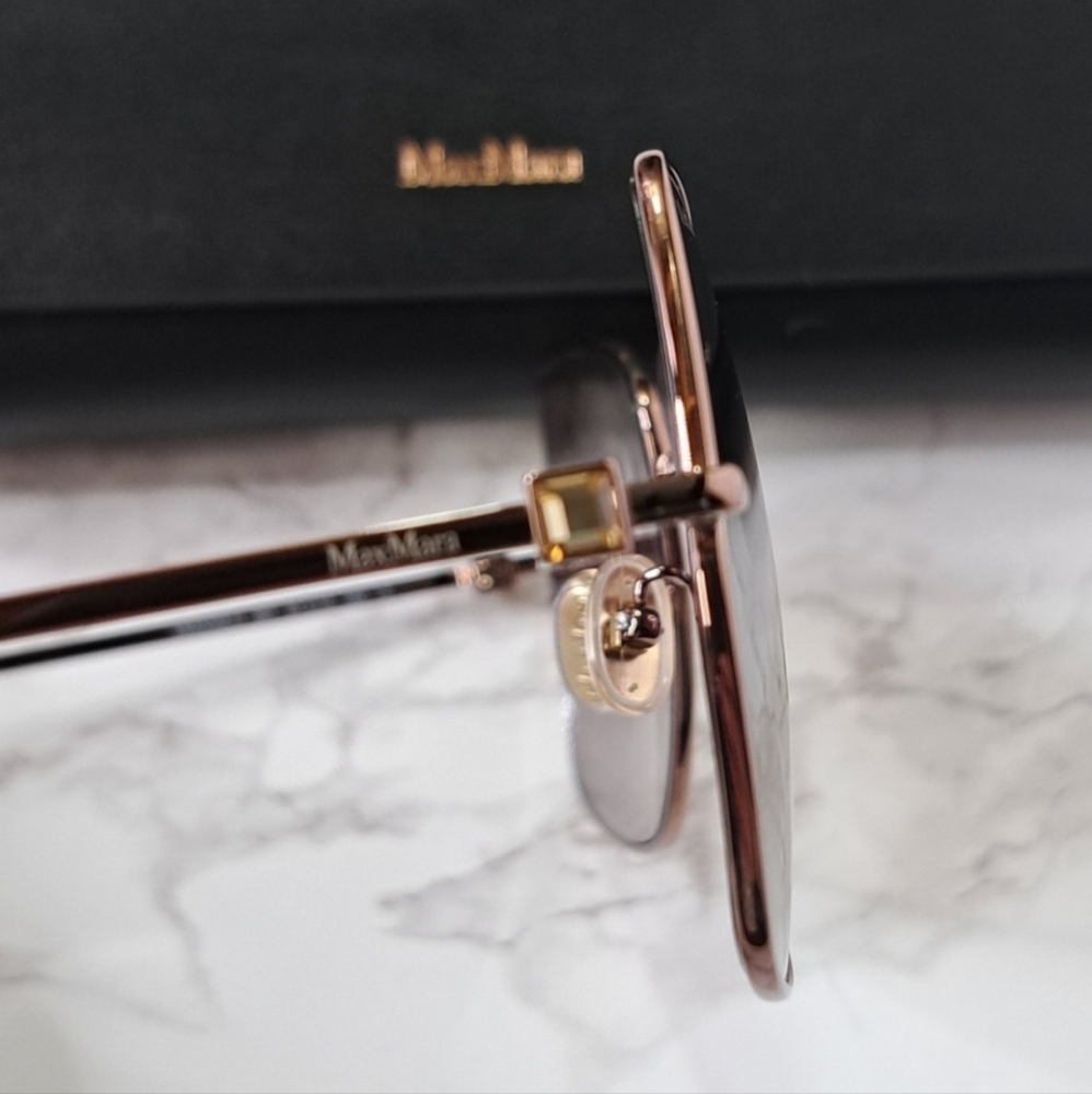 MaxMara Jewel Shiny Bronze Square Metal Sunglasses MM0035-H 38T - Picture 11 of 15